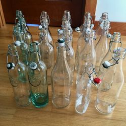 Large Lot 20 Flip Top Clear Wine Beer Beverage Soda Bottles