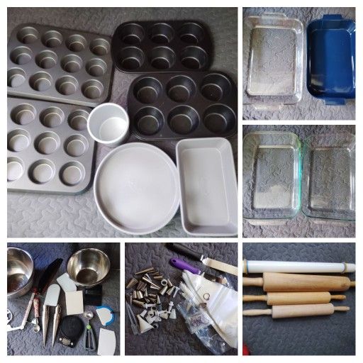 Baking pans cake pans muffin pans tortillas pins pastry tips most are new