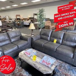 Ashley Navi Smoke Living Room Set Sofa and Loveseat With İnterest Free Payment Options 