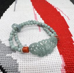 Real Jade bracelet for Women, Natural Jadeite Handmade Carved Blossom Stretch Beaded Beads Jade Bangle Jewelry, Stress Relief Feng Shui Prosperity Blu