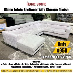Gray Fabric Sofa Sectional With Storage Chaise