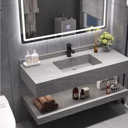 47" Floating Bathroom Vanity Set Single Sink White/Black/Gray (W/ Faucet, LED Mirror) 