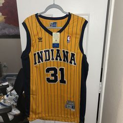  Reggie Miller Indiana Pacers Throwback yellow NBA jersey size 2xl