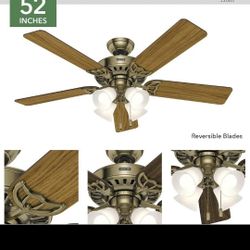 Hunter Fan Company Studio Series 52 Inch Ceiling Fan with Lights - Antique Brass