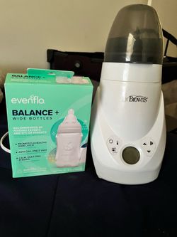 Dr. Browns Deluxe Baby Bottle Warmer & Sterilizer And Brand New 2ct Evenflo Balance Wide Bottle