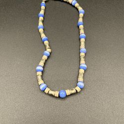 Blue And Circular Shape Beads Necklace/choker
