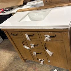 Home Decorators Collection Bellington 42 in. Single Sink Almond Toffee Bath Vanity with White Engineered Stone Top (Assembled)