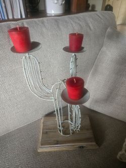 Olivenorma new 3 arm Saguaro cactus wrought iron sculpture with wood base