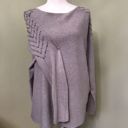 NWT Elongated Embellished Sleeves Jersey Top, L