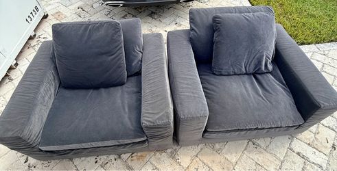 Restoration Hardware Custom ordered Cloud Chairs in Performace Velvet color Indigo.