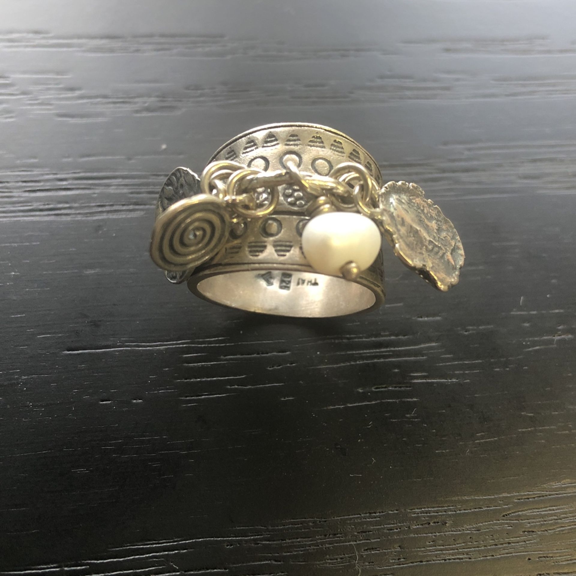 Silpada sterling silver (Thai) size pearl stamped coin cha