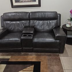 Leather Double Couch Recliner Dark Brown