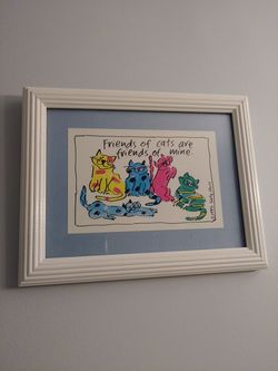 Cat friend white-framed wall art/ sign