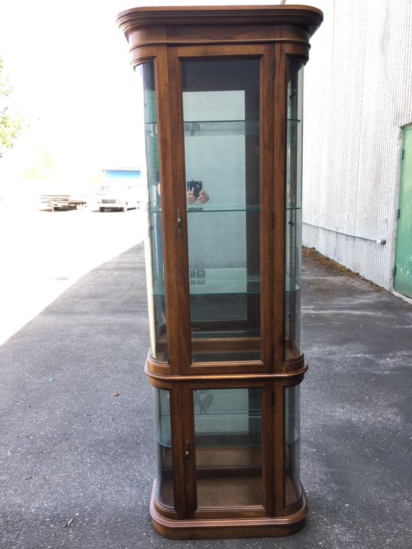 Pulaski Oak Lighted Curved Glass Curio Cabinet for Sale in ...