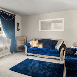 Navy Blue Velvet Sofa Set 