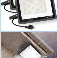 🔥Brand new🔥 2 Pack 250W Led Flood Lights Outdoor,Super Bright 37000LM Security Lights with Plug,Exterior IP66 Waterproof 5000K Daylight White FloodL