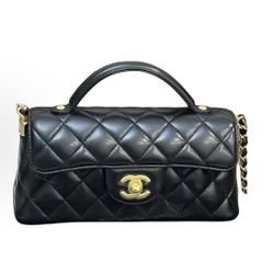 CHANEL 25P Gold Buckle Diamond Plaid Leather Chain Shoulder Strap Lambskin Single Shoulder Crossbody Handbag Mini Women's Black(126)78