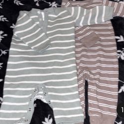 Cloud Island Striped Knit Long Sleeve Romper One-Piece Green Brown 2 Piece Set