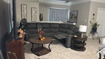 It Is A Sectional Recliner Sofa With Coasters, A Dark Gray