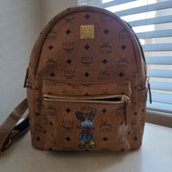 MCM Mini Stark Classic Rabbit Backpack Visetos Cognac 
