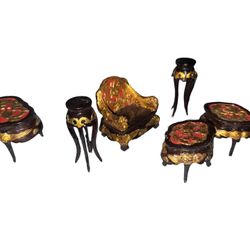 Miniature lacquered furniture set with floral designs