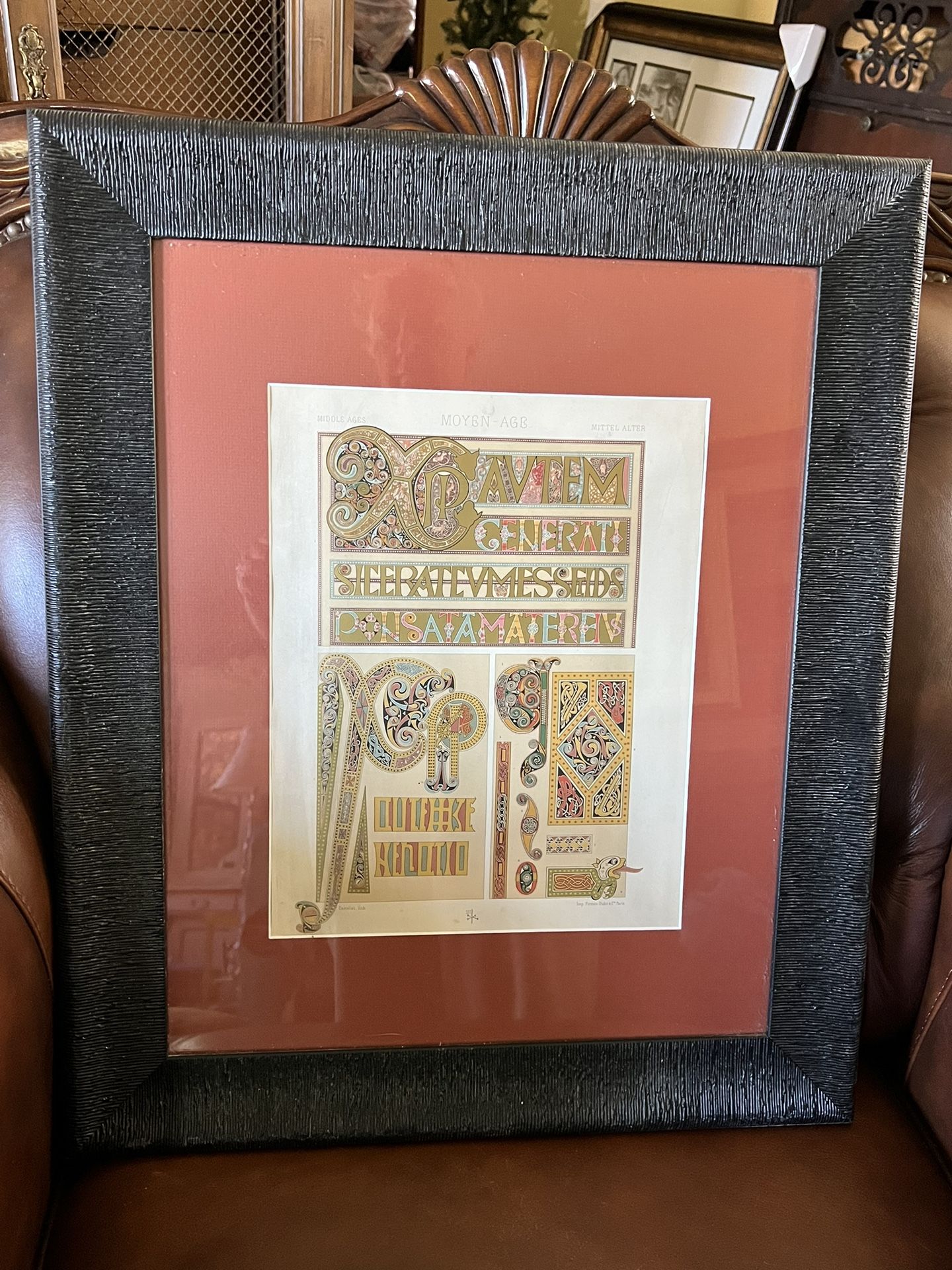 Framed Albert-Charles-Auguste Racinet Middle Ages, French antique 19th century Racinet art design lithograph print 1887