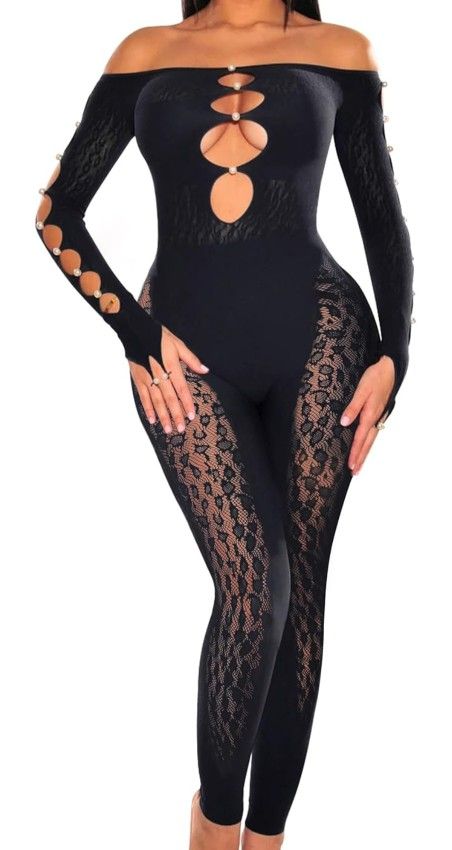 Mesh Bodysuit With Pearl Details.