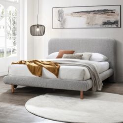 PLATFORM BED GRAY BOUCLE LOW PROFILE (ACLEO) QUEEN $399 EK $479  DELIVER AVAILABLE