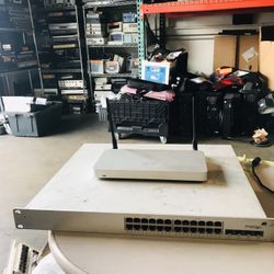 Lot of 2 Cisco Meraki Cloud Firewall Wireless Security Appliances Model MX65W and MS22P