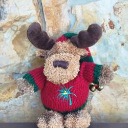 Vintage Sweater Dressed Reindeer With A Bell Stocking Hat