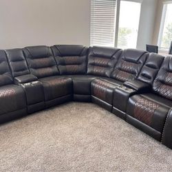 Leather Sectional Power Recliner 