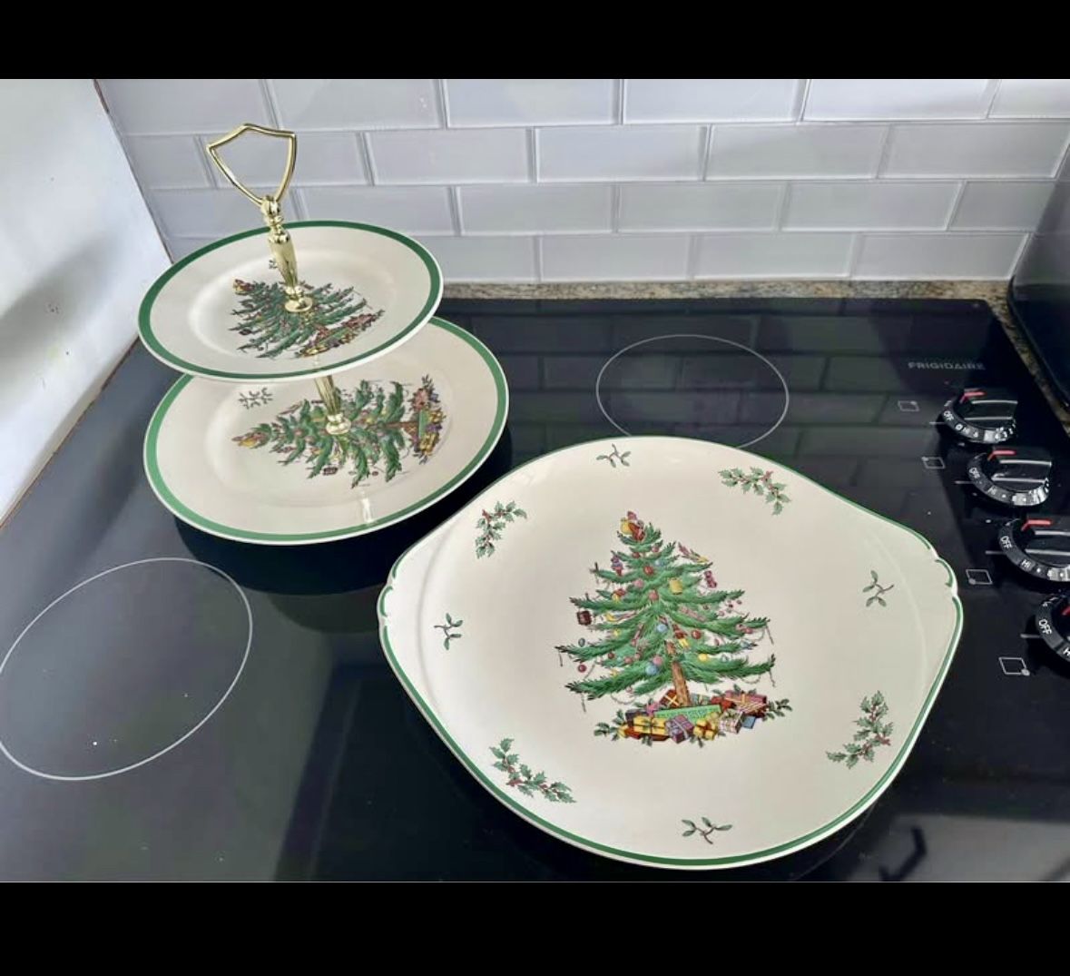 Spode Christmas Tree England Two Tier Tidbit Server and Serving Dish
