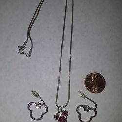 Disney Mickey Mouse pink stone earrings and necklace set $12 FIRM for set!