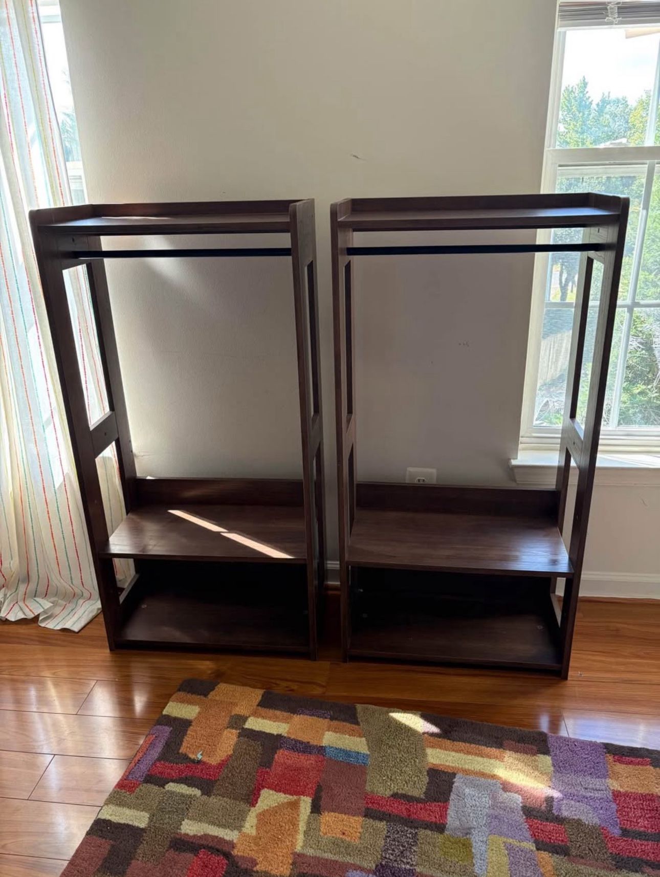 Two Open Wood Clothing Hanging Racks for Nursery, Kids Room, Closet