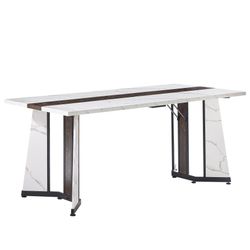 70.9Rectangular Large Dining Table, Marble Grain Waterproof Large Desk for 8 People, Deluxe Family Dining Table with Adjustable Legs for Kitchen,Livin