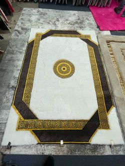 White and Gold Greek Key Area Rug