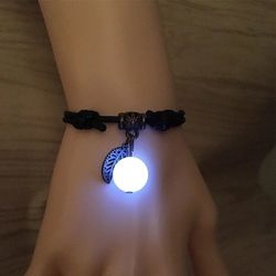 Simple Luminous Bead Leaf Pendant Bracelet for Men Women