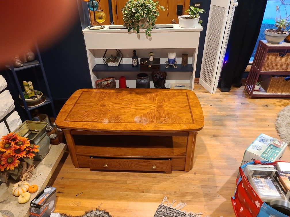 Wood Lift Table With Drawer