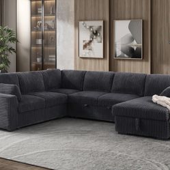 Corduroy Sectional Sleeper Sofa With Storage 