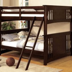 Spring Greek Dark Walnut Wood Full Full Bunk Bed Frame