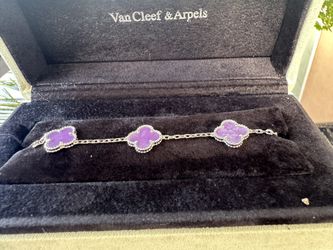 Van Cleef Style Purple Alhambra Bracelet 🟣 | White Gold Finish