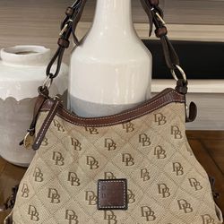Dooney & Bourke Purse Monogram Leather Trim Medium Size Authentic With Certificate.