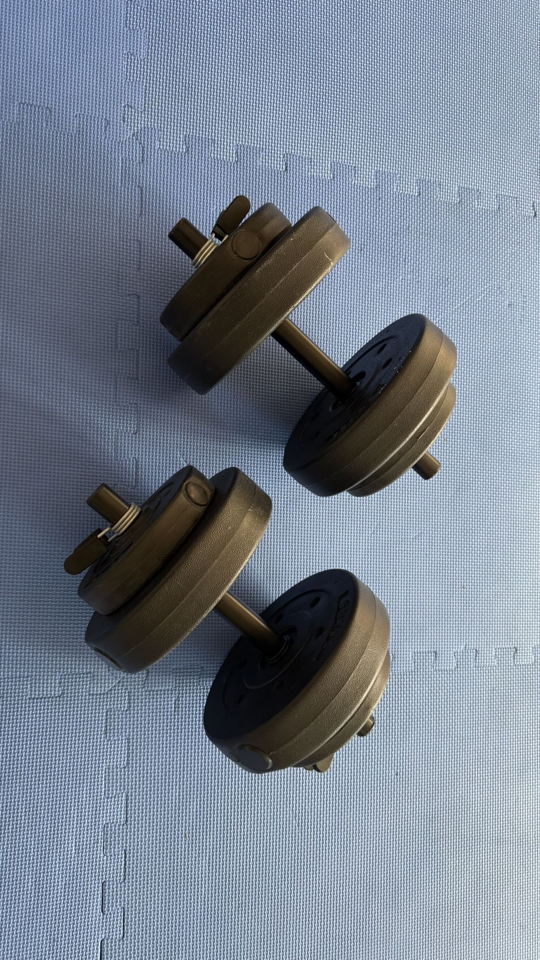 Adjustable dumbbells. Max 15lbs Each. 