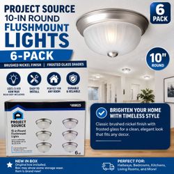 Project Source 10" Round Flush Mount Ceiling Lights 6-Pack Brushed Nickel New