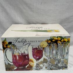 New In Box Luminarc glass pitcher & goblet set — Made in USA