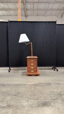 Honey Wood End Table with Integrated Lamp and Storage Cabinet