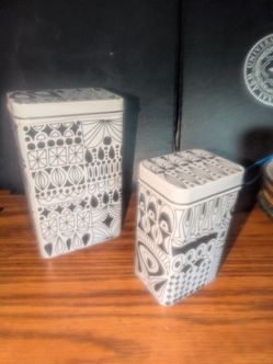 Metal tins: 2- Ikea Black and white Geometric metal tins