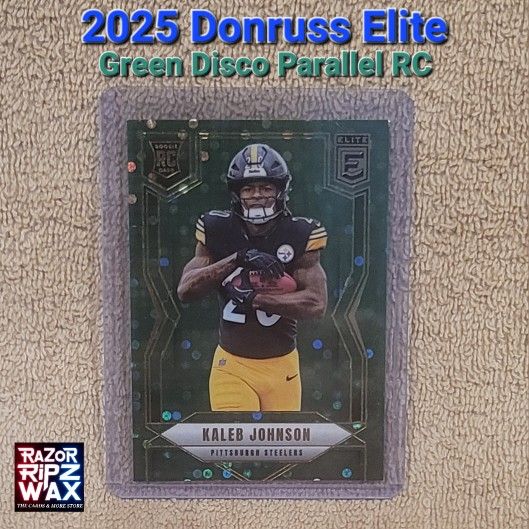 KALEB JOHNSON RC 2025 DONRUSS ELITE #127 GREEN DISCO PARALLEL NFL FOOTBALL CARD STEELERS FREE SHIP
