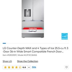 LG Counter-Depth MAX and 4 Types of Ice 25.5-cu ft 3 -Door 36-in Wide Smart Compatible French Door R