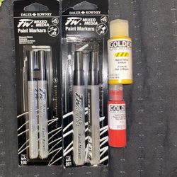 4 EMPTY Mixed Media markers - 1 Fl Oz Yellow Fluid Acrylic & 1/2 Fl Oz Red
